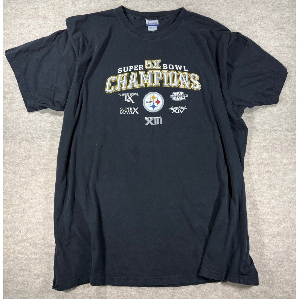 Reebok Pittsburgh Steelers 5X Super Bowl Champions T-Shirt Black Mens SIZE 6XL